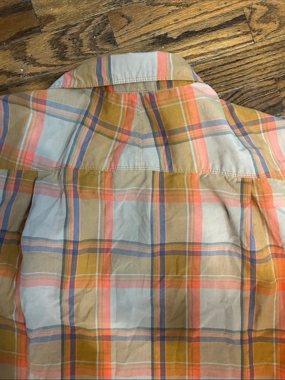 The North Face Orange and Cream Plaid Short Sleeve Button-Down Shirt